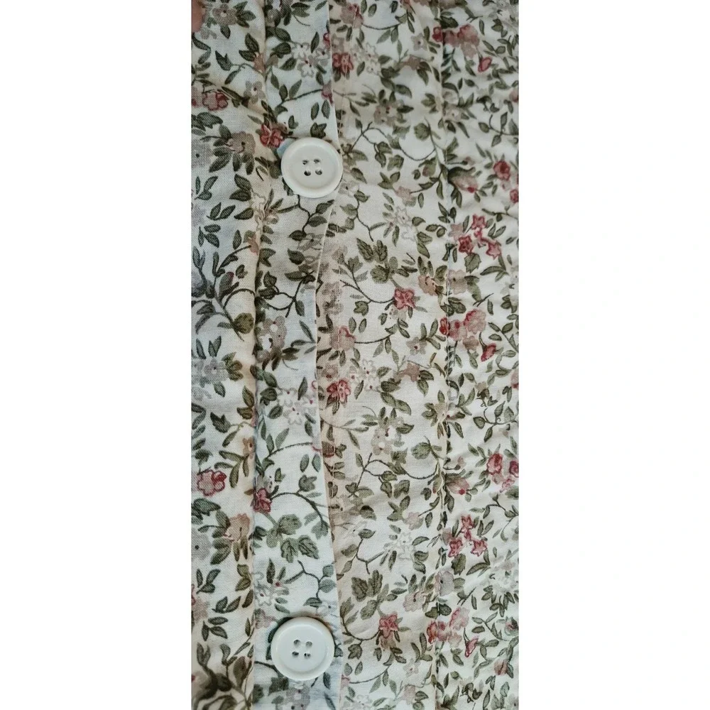 Vintage Quilted Floral Pillow Sham Cream Pink Green Cottagecore  2pc shabby Chic
